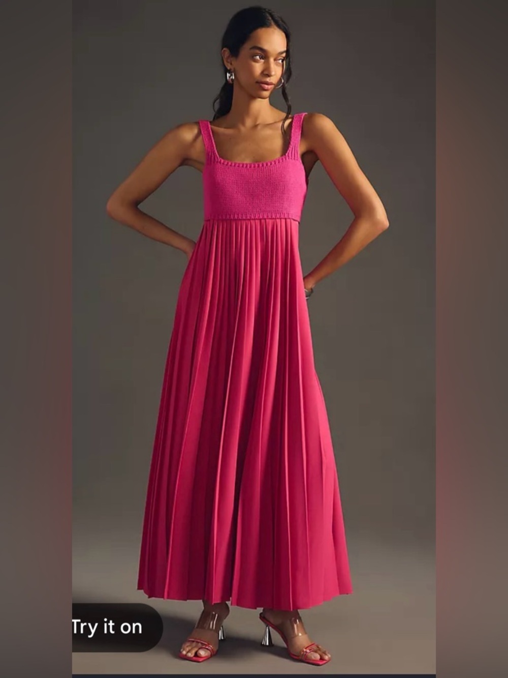Mare Mare x Anthropologie Hot Pink Knit Bodice Pleated Maxi Dress XS Barbiecore